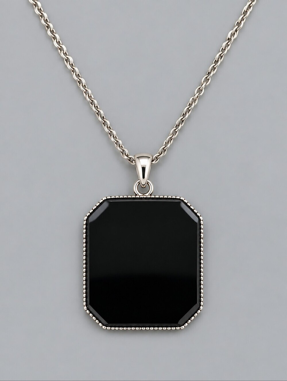 ARTISAN Obsidian Geometric Pendant Silver Plated Chain Necklace